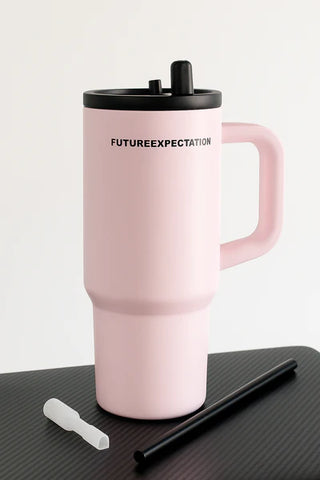 Pink Insulated Travel Mug with Handle & Straw