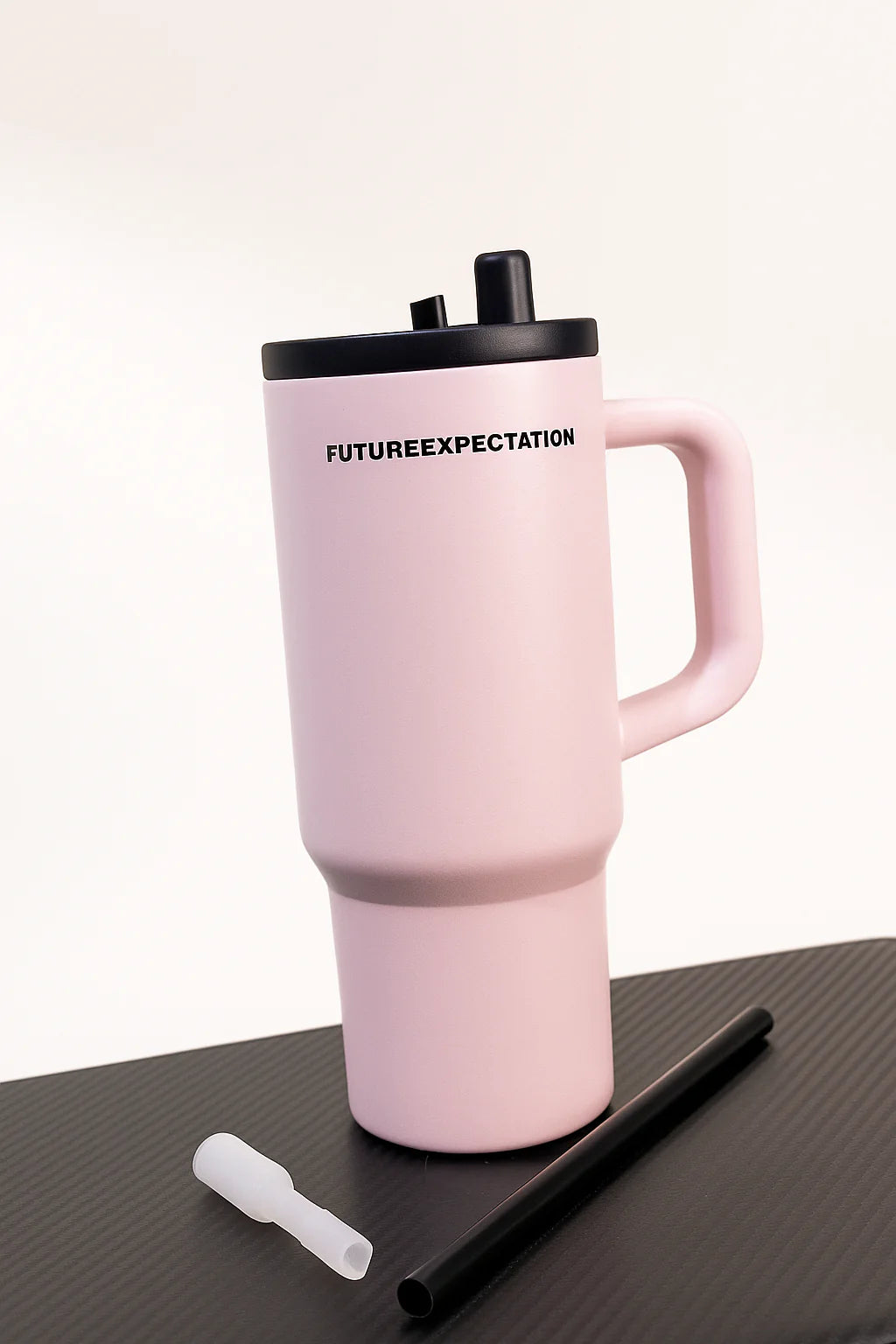 Pink Insulated Travel Mug with Handle & Straw