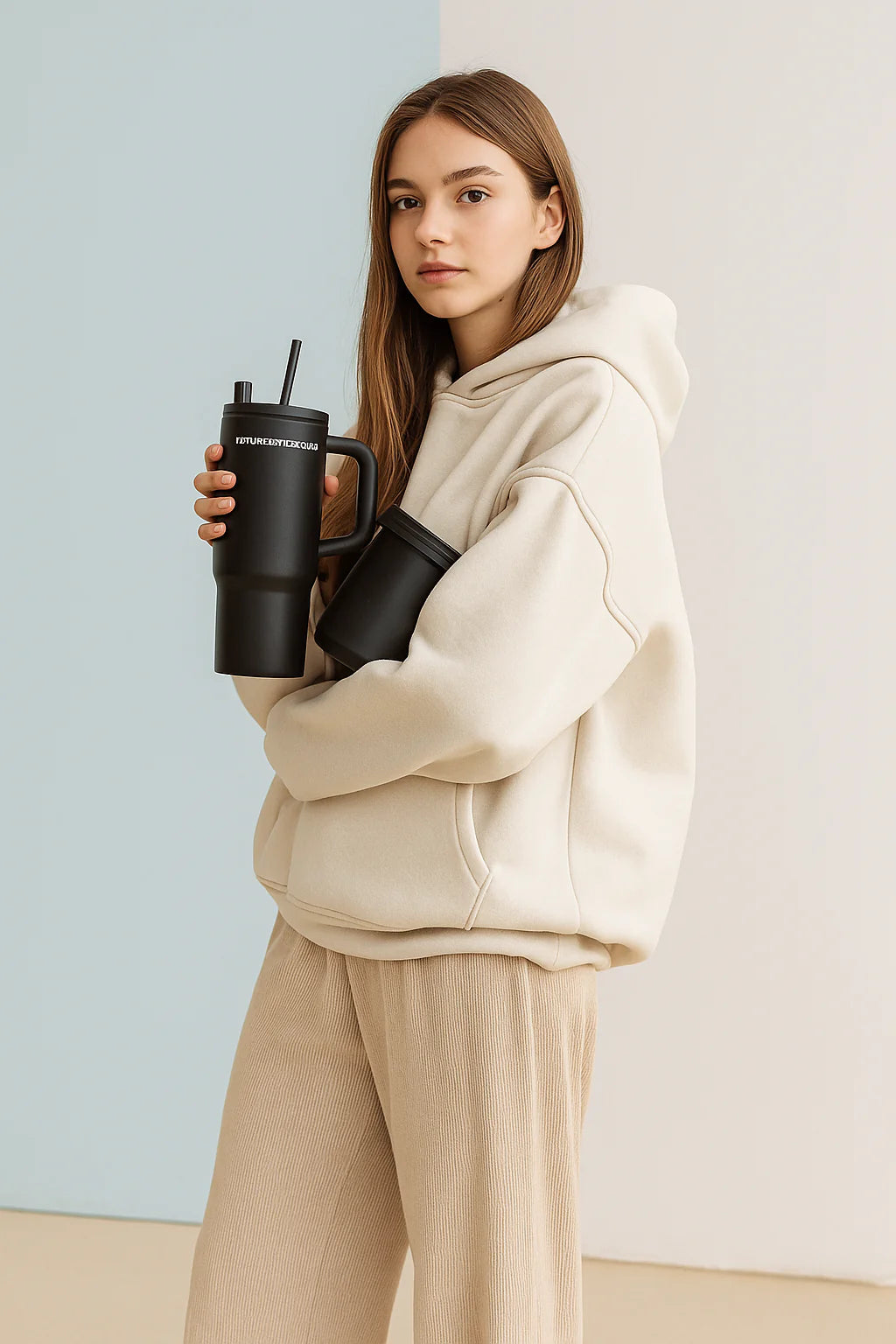 Matte Black Stainless Steel Travel Tumbler with Handle – 40oz