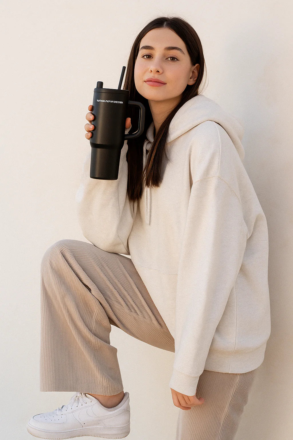 Matte Black Stainless Steel Travel Tumbler with Handle – 40oz