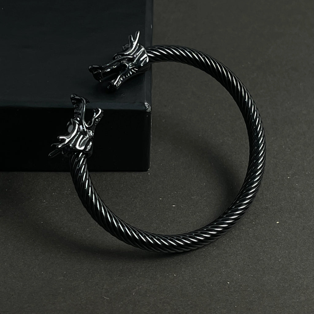 Black Stainless Steel Dragon Head Bracelet for Men & Boys