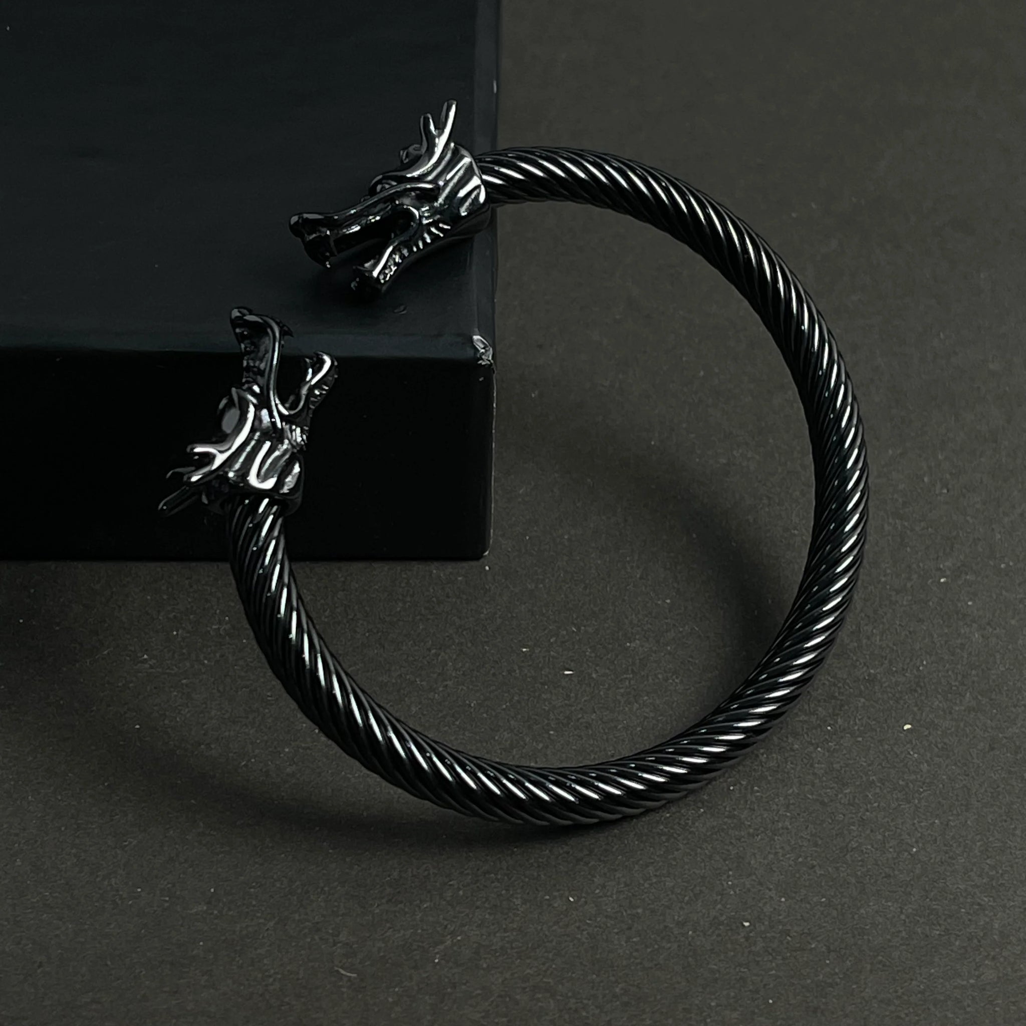Black Stainless Steel Dragon Head Bracelet for Men & Boys