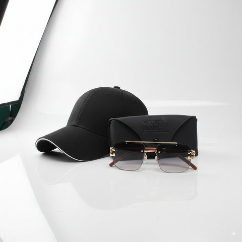 All-Black Cap & Premium Black Lens Sunglasses Set