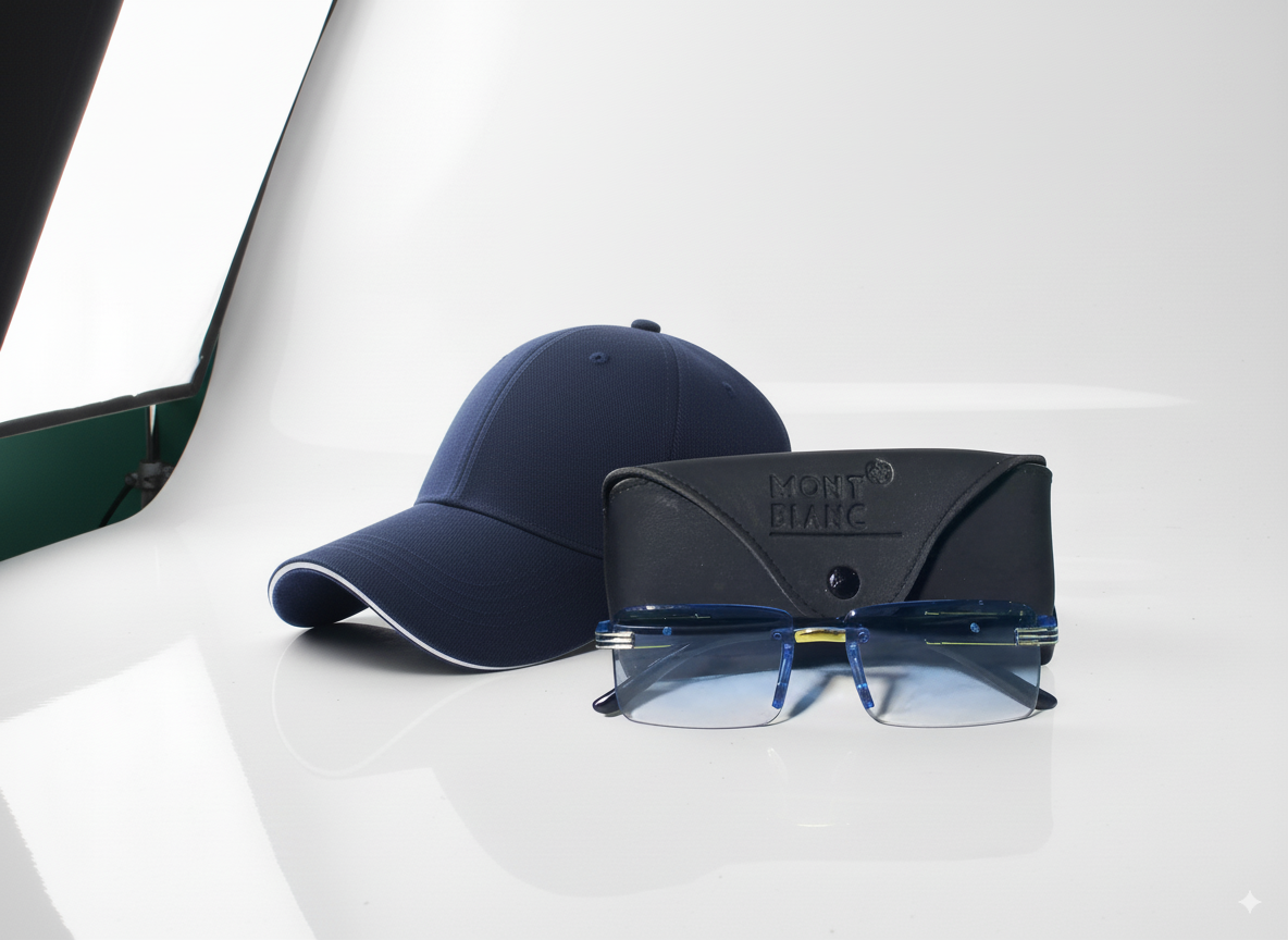 Title: Stylish Navy Cap & Gradient Sunglasses Set
