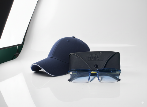 Title: Stylish Navy Cap & Gradient Sunglasses Set