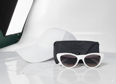 Stylish White Cap & Cat-Eye Sunglasses Combo with Montblanc Case