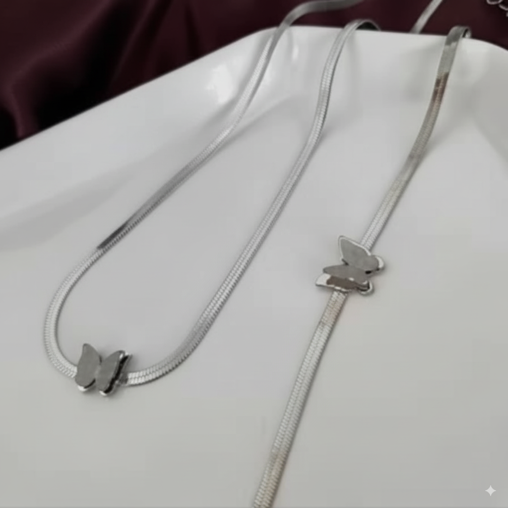 Women’s Silver Butterfly Jewelry Set – Necklace, Bracelet, Earrings & Ring